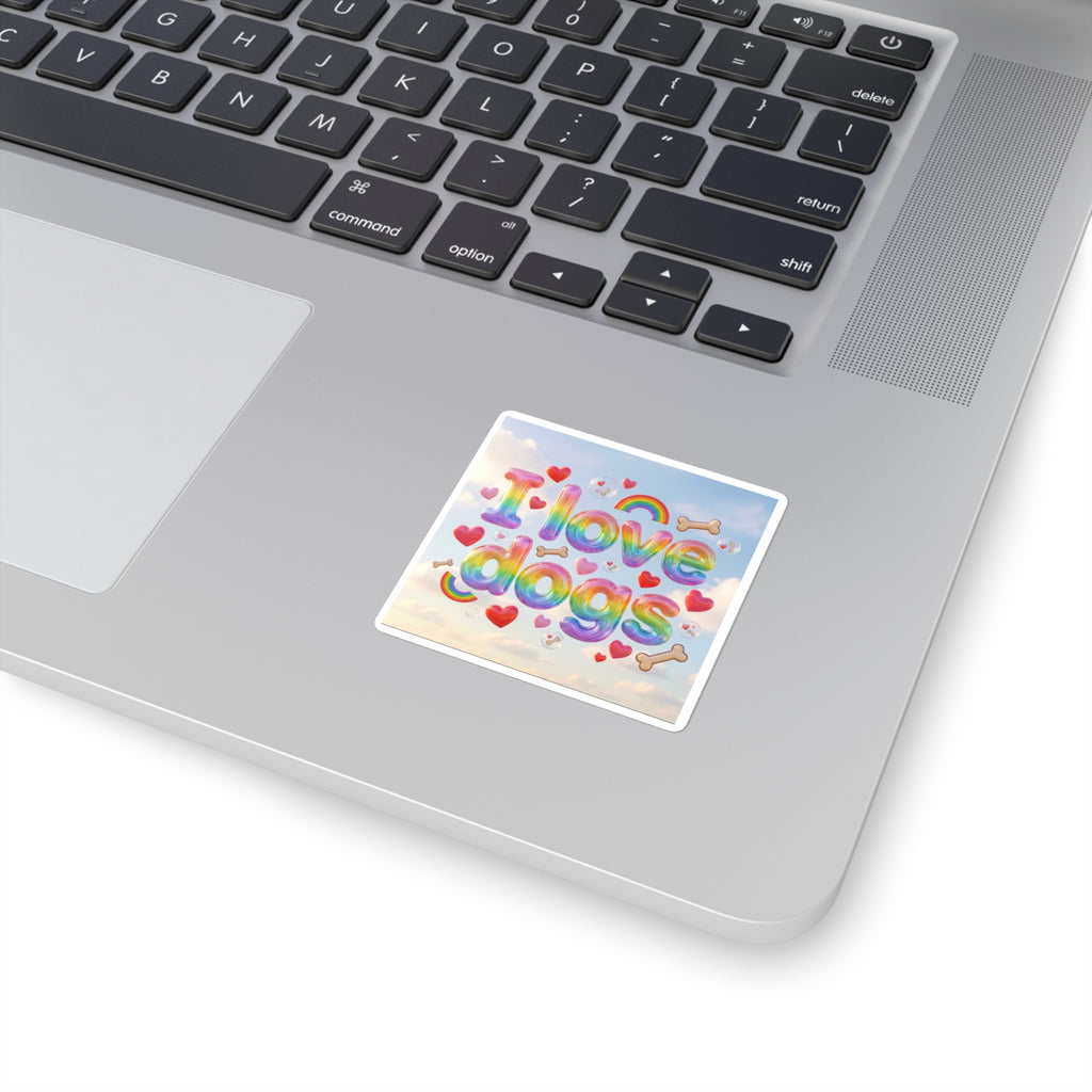 I Love Dogs Rainbow Square Sticker — Cute Dog Lover Laptop Decal