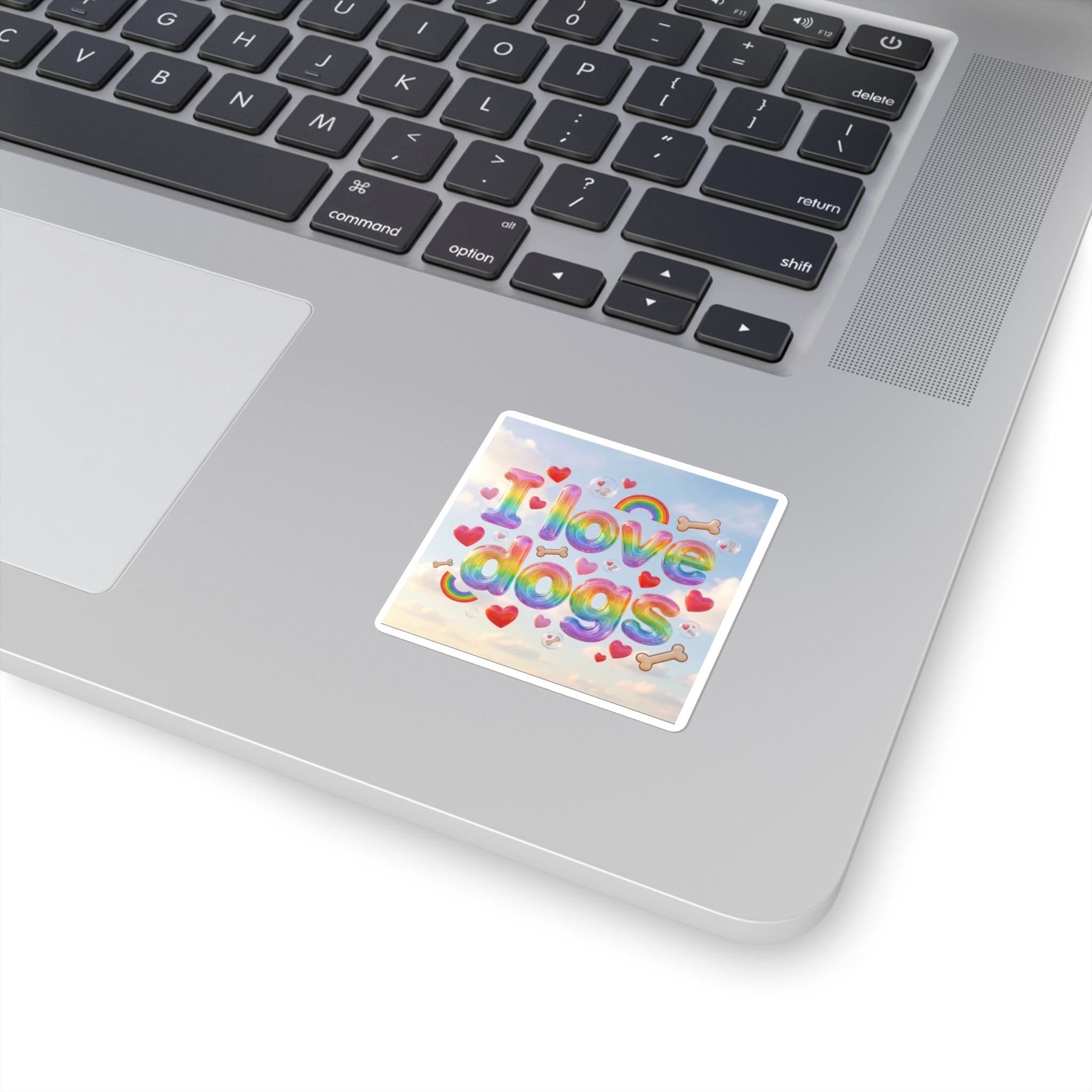 I Love Dogs Rainbow Square Sticker — Cute Dog Lover Laptop Decal