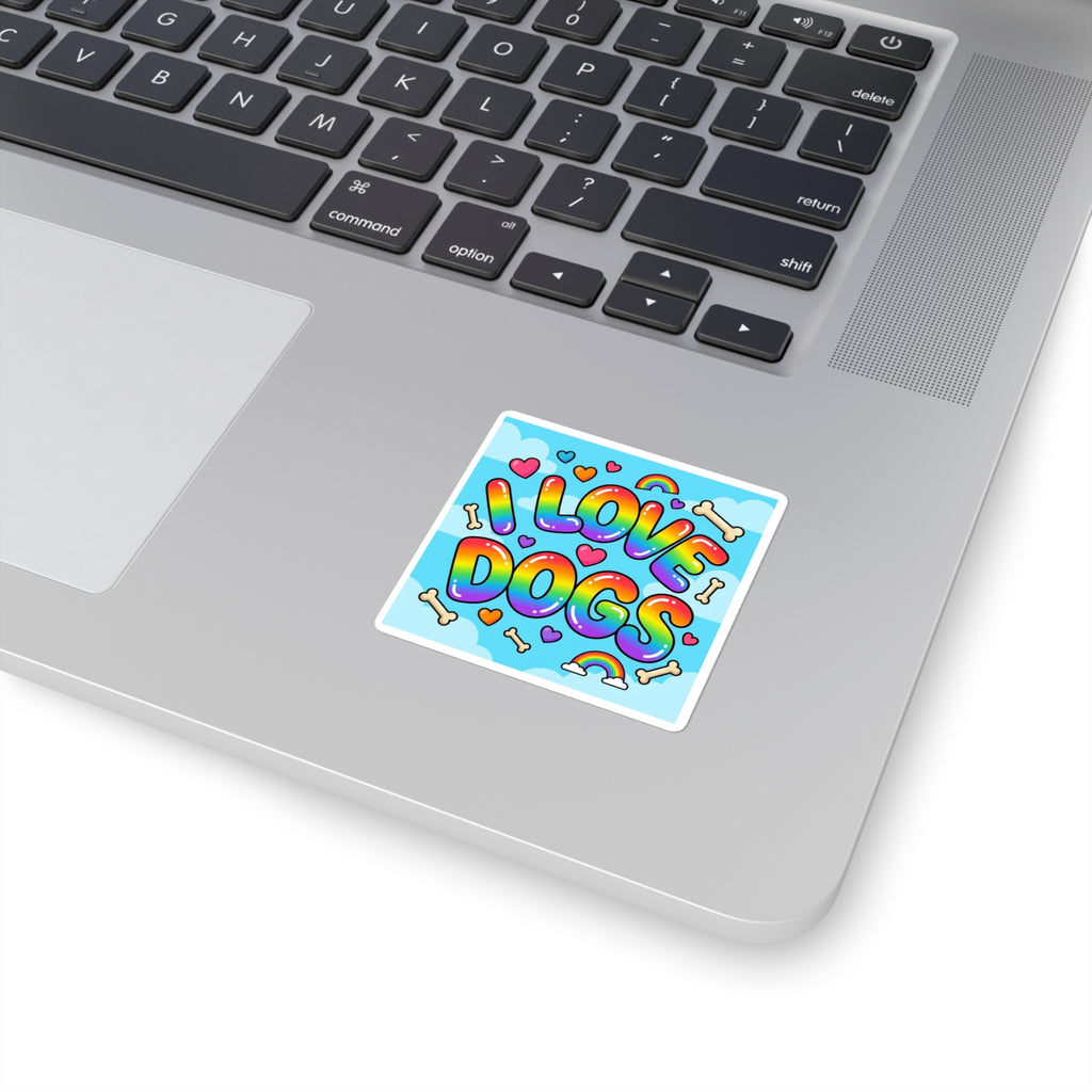 I Love Dogs Rainbow Square Sticker — Cute Dog Lover Laptop Decal