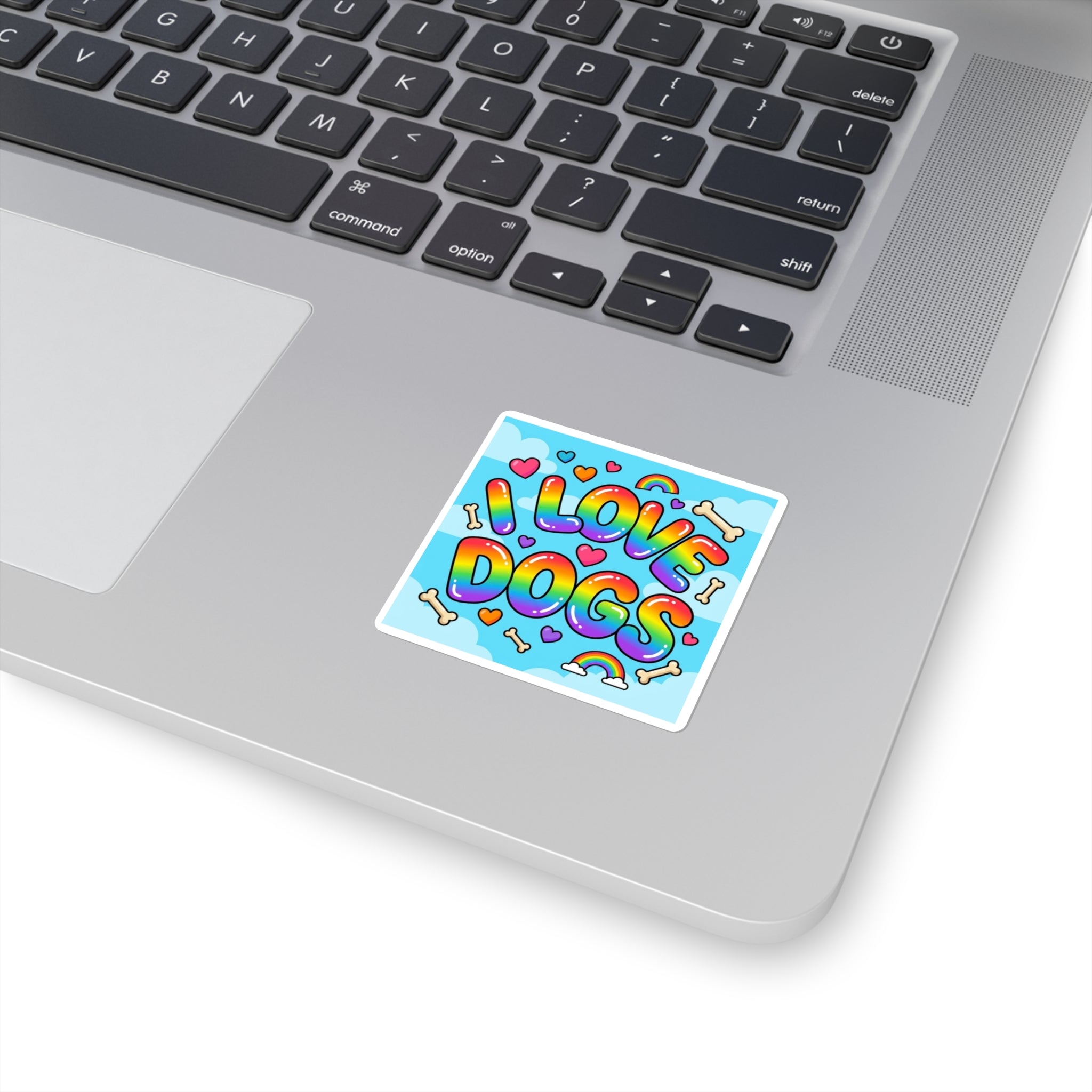 I Love Dogs Rainbow Square Sticker — Cute Dog Lover Laptop Decal