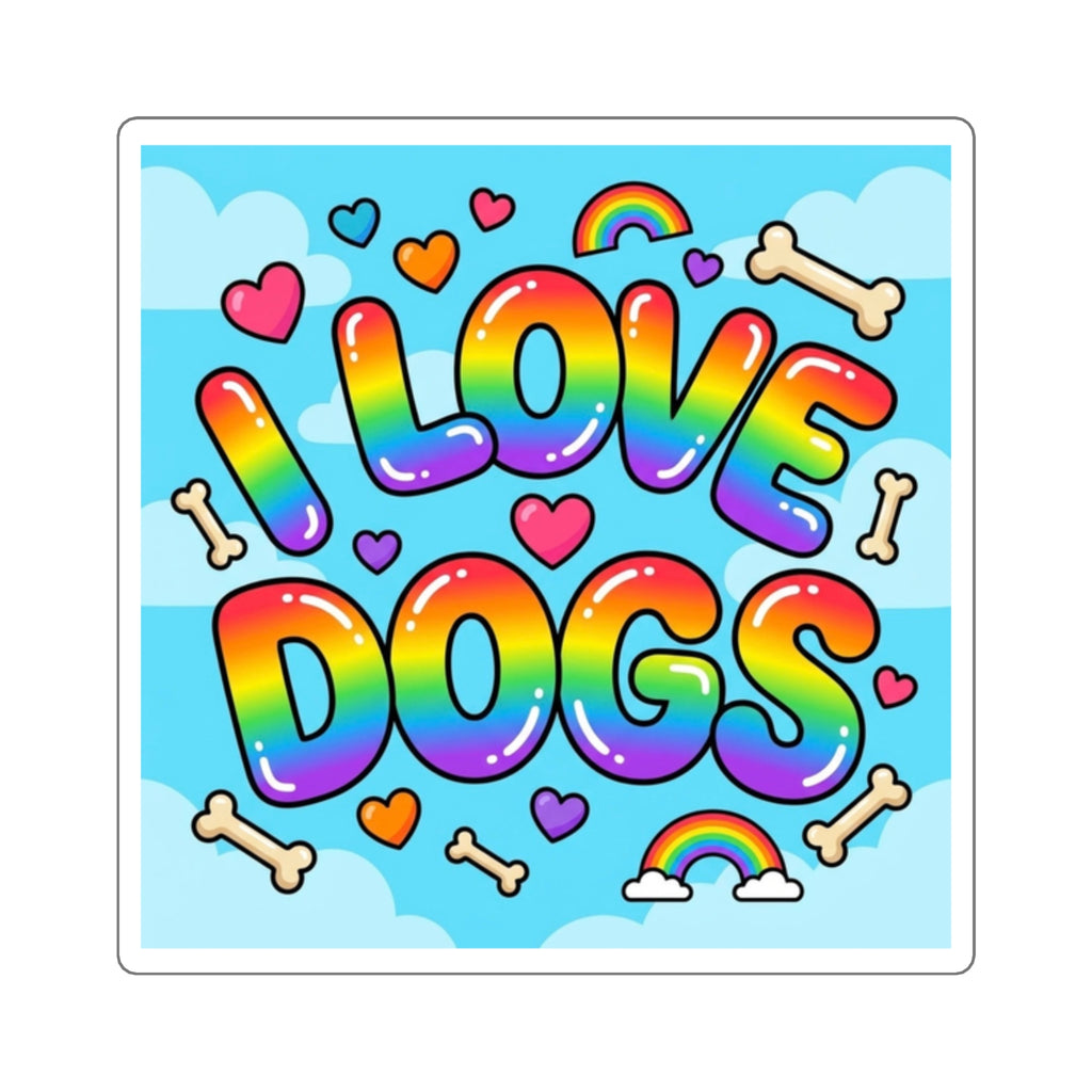 I Love Dogs Rainbow Square Sticker — Cute Dog Lover Laptop Decal