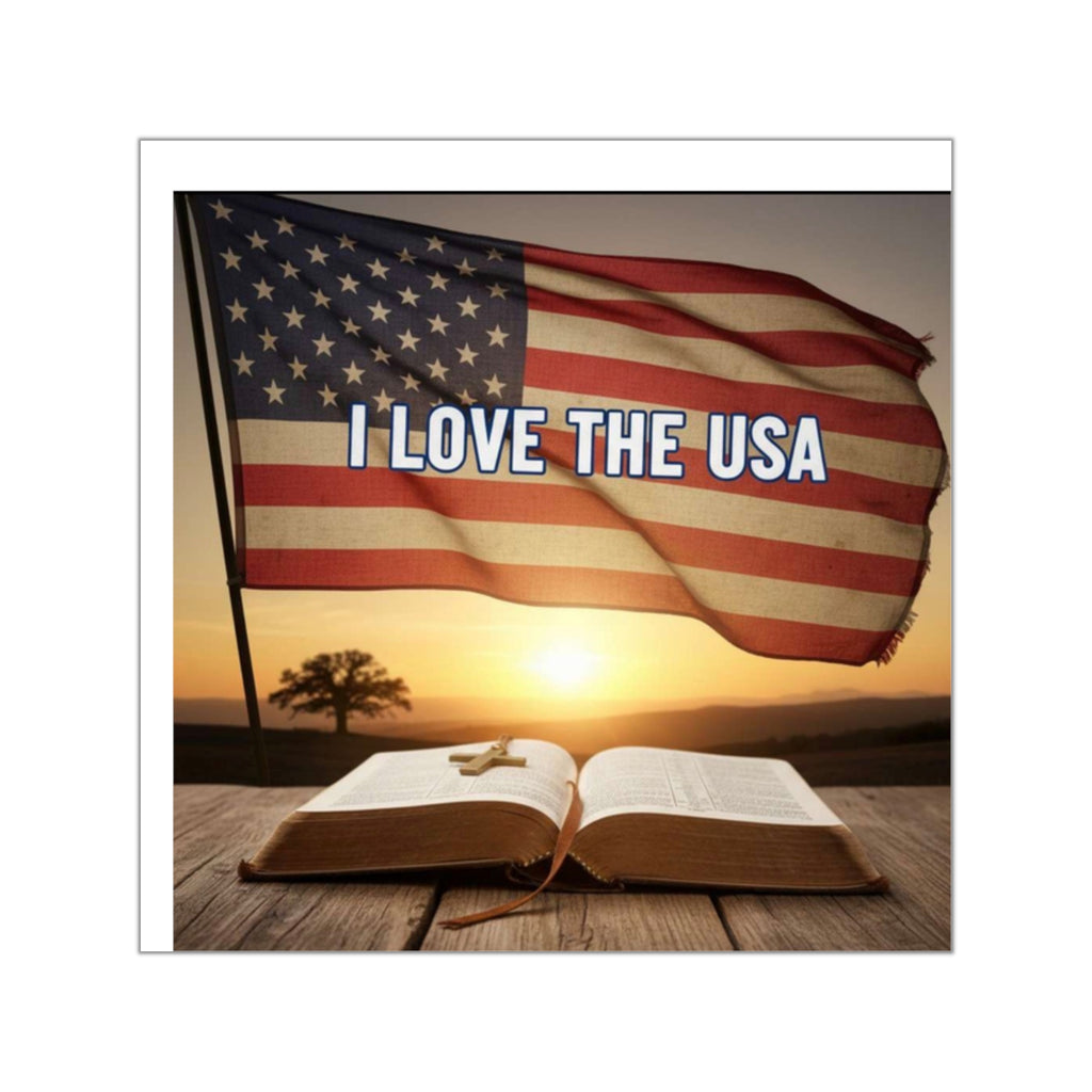 I Love the USA Square Vinyl Sticker — Patriotic American Flag Decal