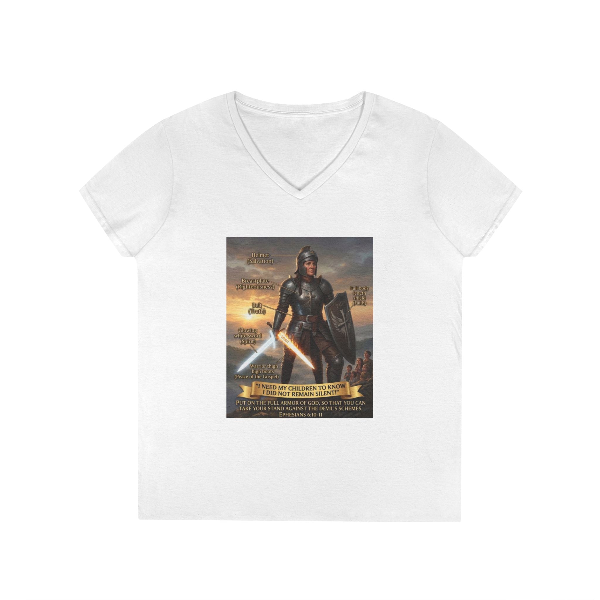 Ladies' V-Neck T-Shirt — Inspirational Warrior Artwork Tee