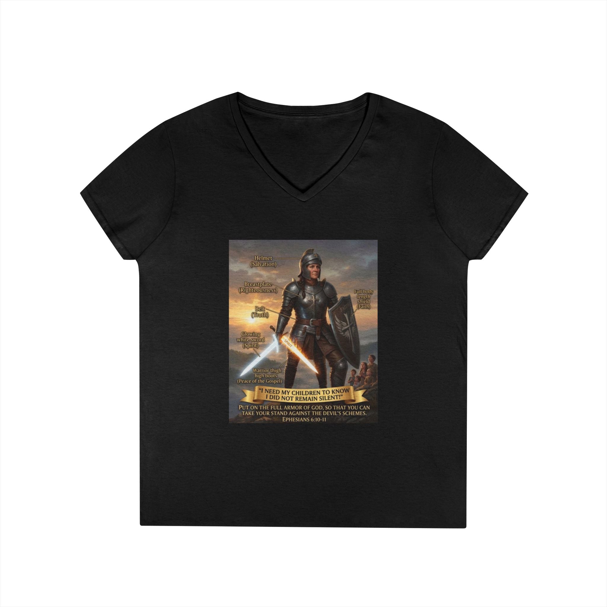 Ladies' V-Neck T-Shirt — Inspirational Warrior Artwork Tee
