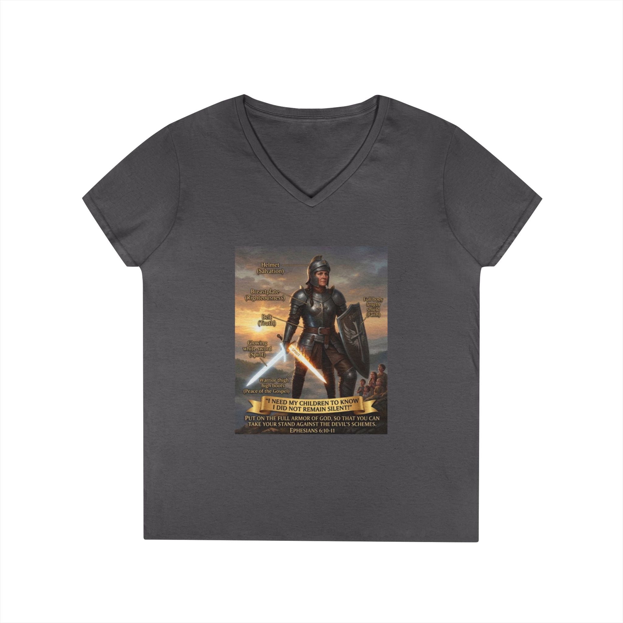 Ladies' V-Neck T-Shirt — Inspirational Warrior Artwork Tee