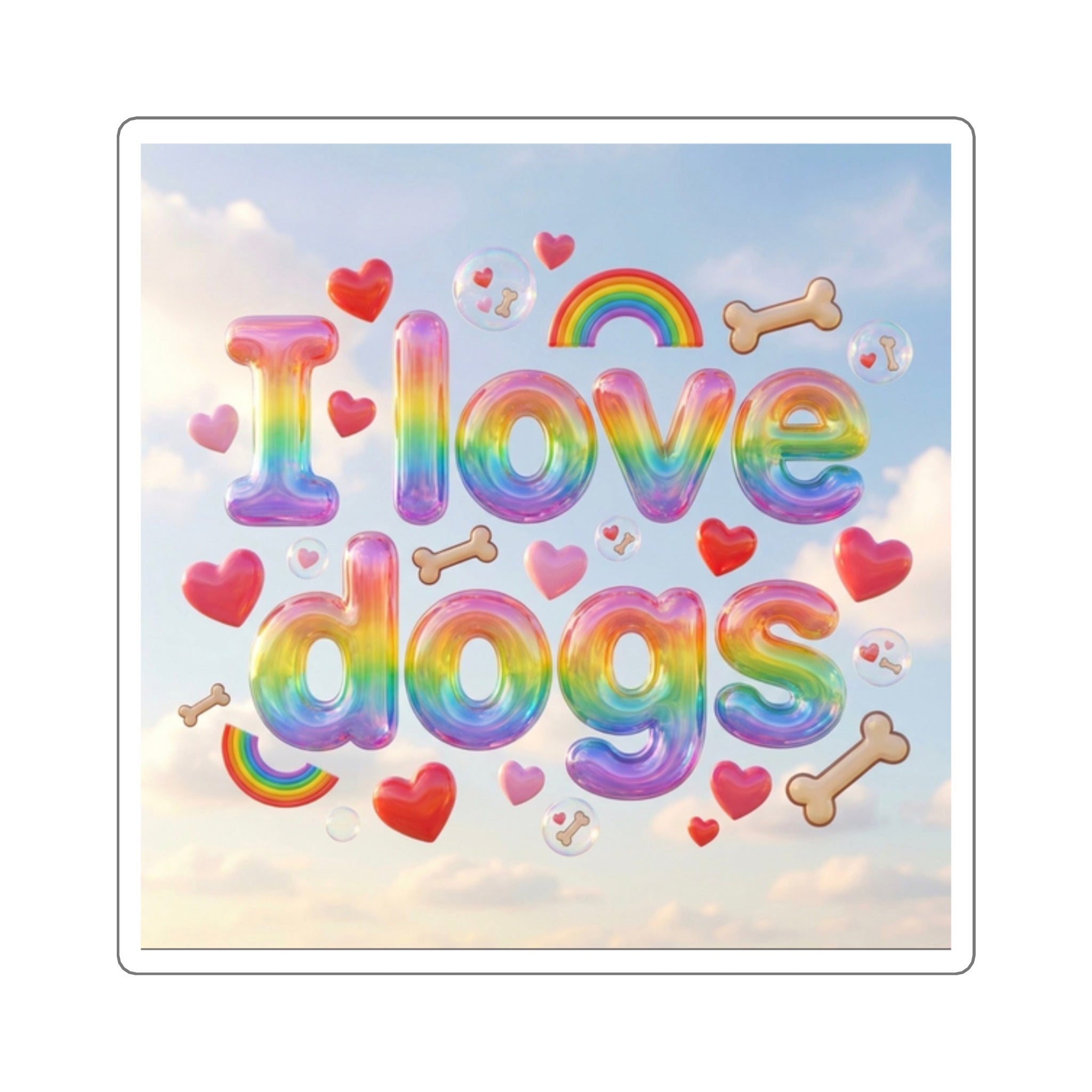 I Love Dogs Rainbow Square Sticker — Cute Dog Lover Laptop Decal