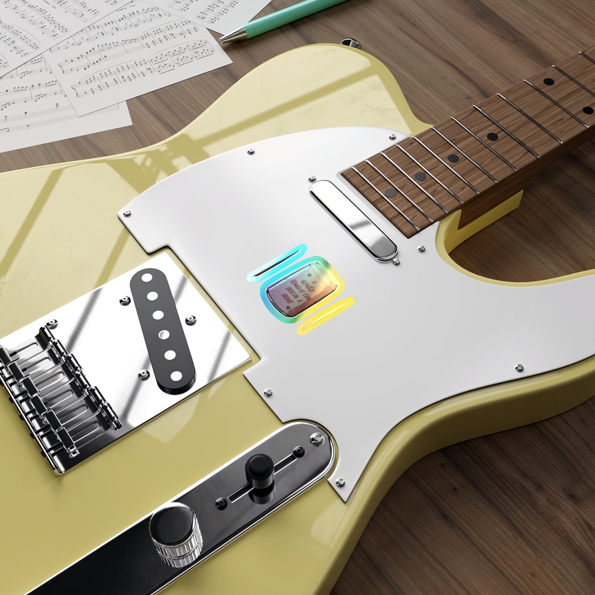 Holographic Die-Cut Sticker — Iridescent Can Design “A Gentle Tongue Can Break a Bone”