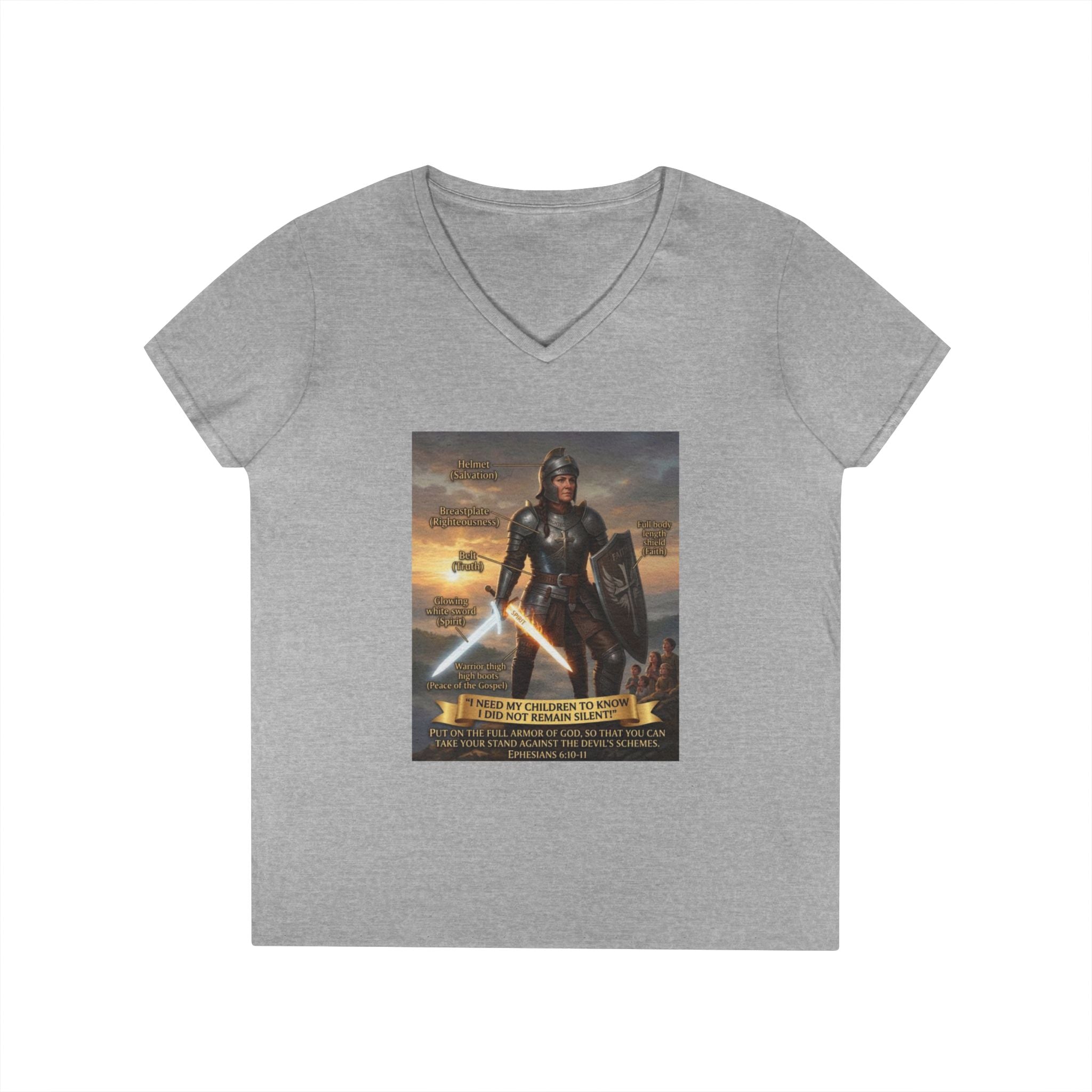 Ladies' V-Neck T-Shirt — Inspirational Warrior Artwork Tee