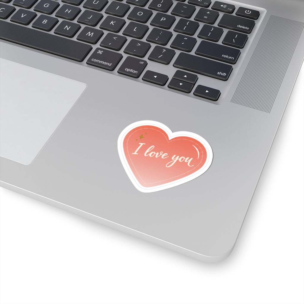 Heart-Shaped "I Love You" Kiss-Cut Sticker – Romantic Valentine Laptop Decal