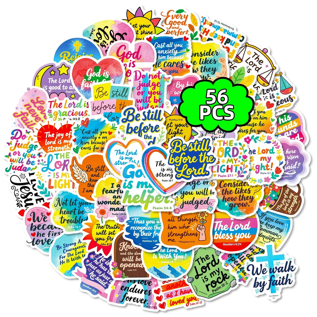 56PCS Cute Bible Inspirational Colorful Graffiti Stickers Inspirational Text Stickers