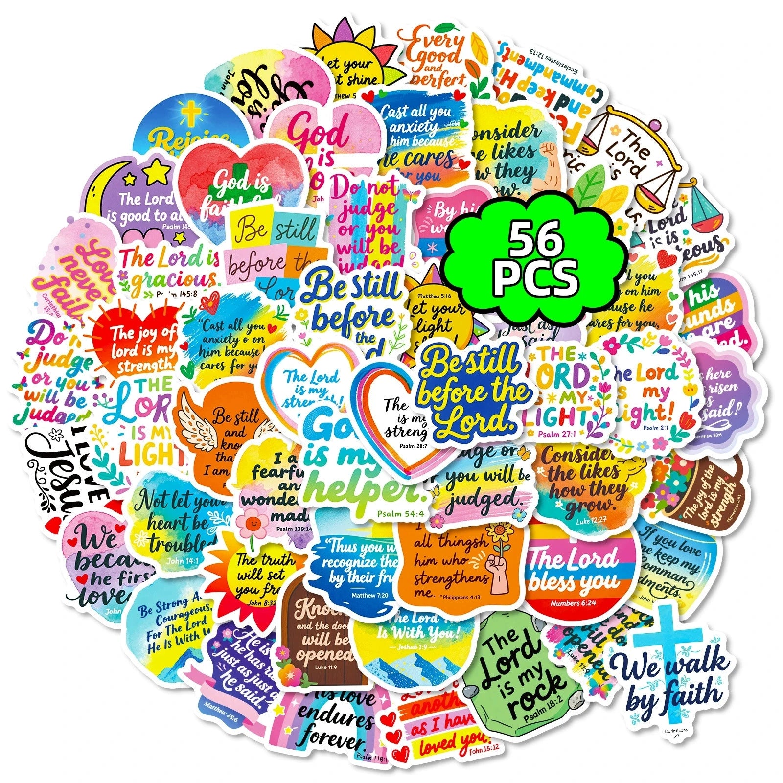 56PCS Cute Bible Inspirational Colorful Graffiti Stickers Inspirational Text Stickers