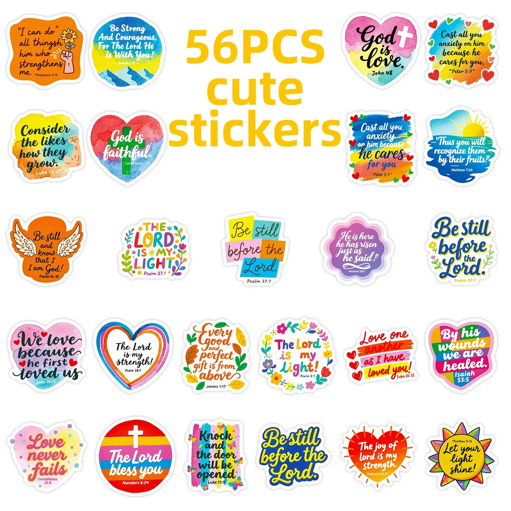 56PCS Cute Bible Inspirational Colorful Graffiti Stickers Inspirational Text Stickers