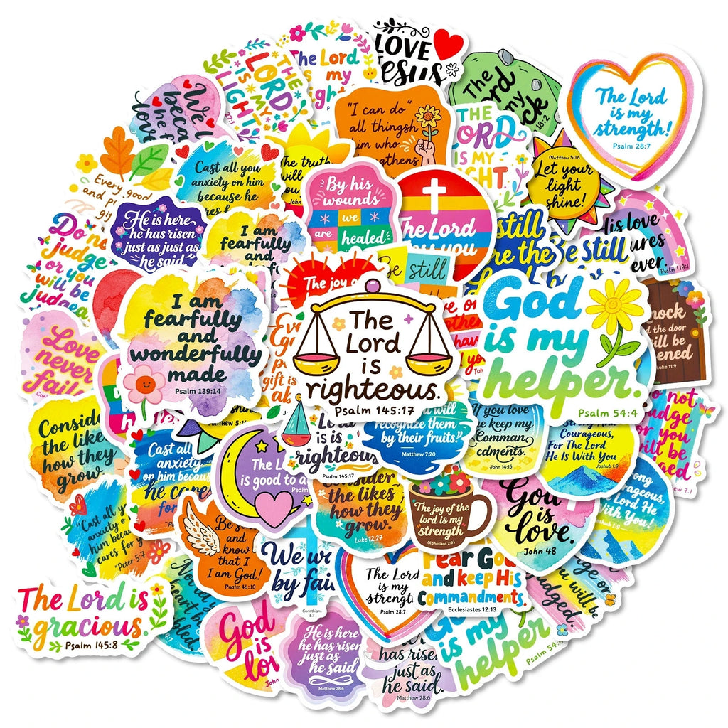 56PCS Cute Bible Inspirational Colorful Graffiti Stickers Inspirational Text Stickers