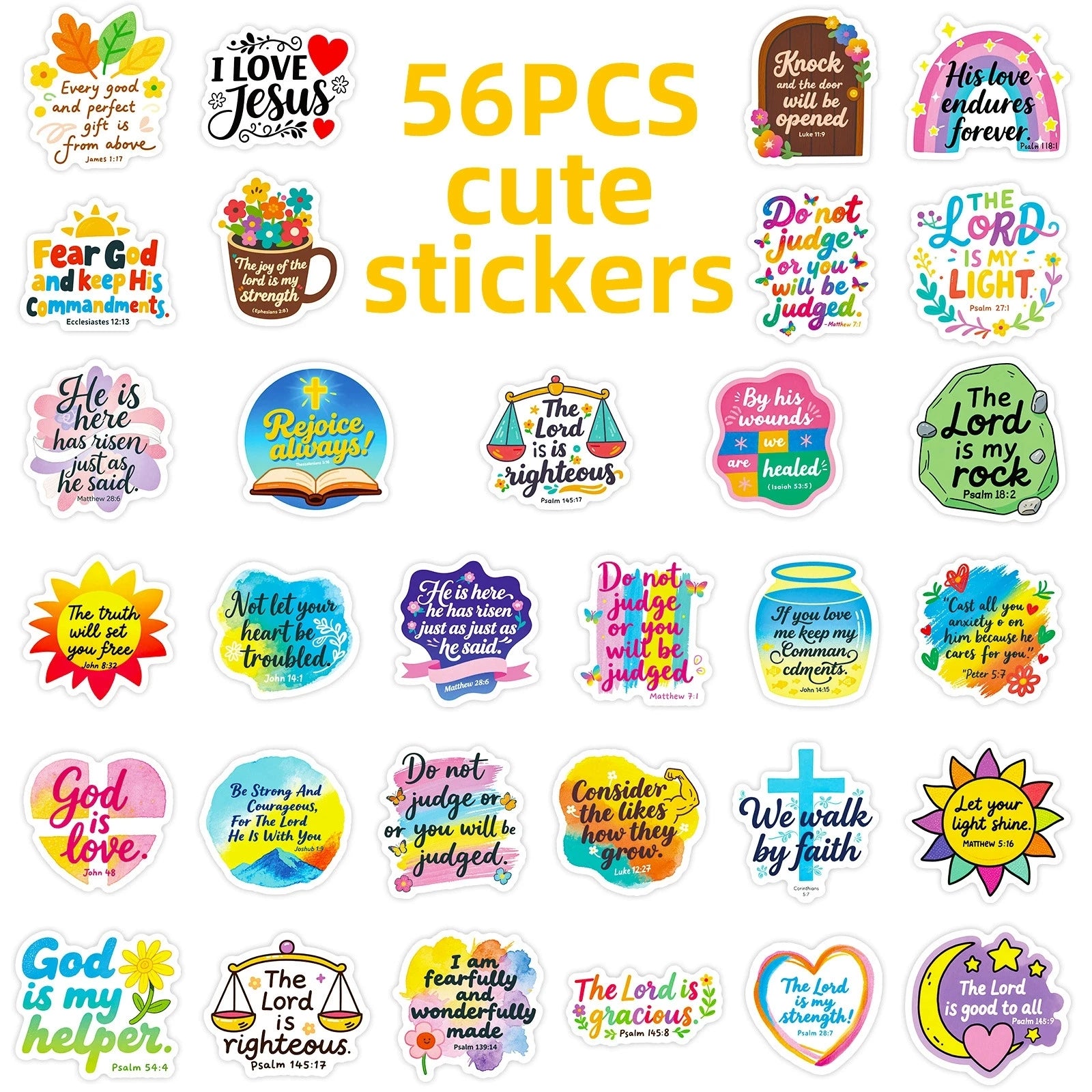 56PCS Cute Bible Inspirational Colorful Graffiti Stickers Inspirational Text Stickers